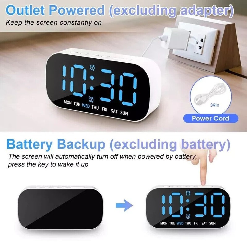 LED Large Display Electric Digital Alarm Clock with Battery Backup and Snooze US gallery