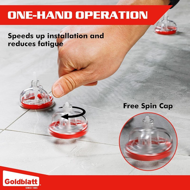 Goldblatt Tile Leveling System 250PC 1/16" Tile Spacer 100 Cap w/Anti-Shift Ring gallery