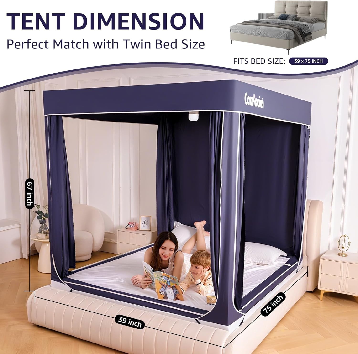 Comfomind TWIN Size Bed Tent, Canopy, Curtains, Mosquito Net 39"x75" gallery