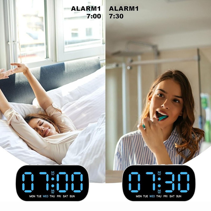 Electric Digital Alarm Clock LED Large Display Battery Backup Snooze Dual Alarm gallery