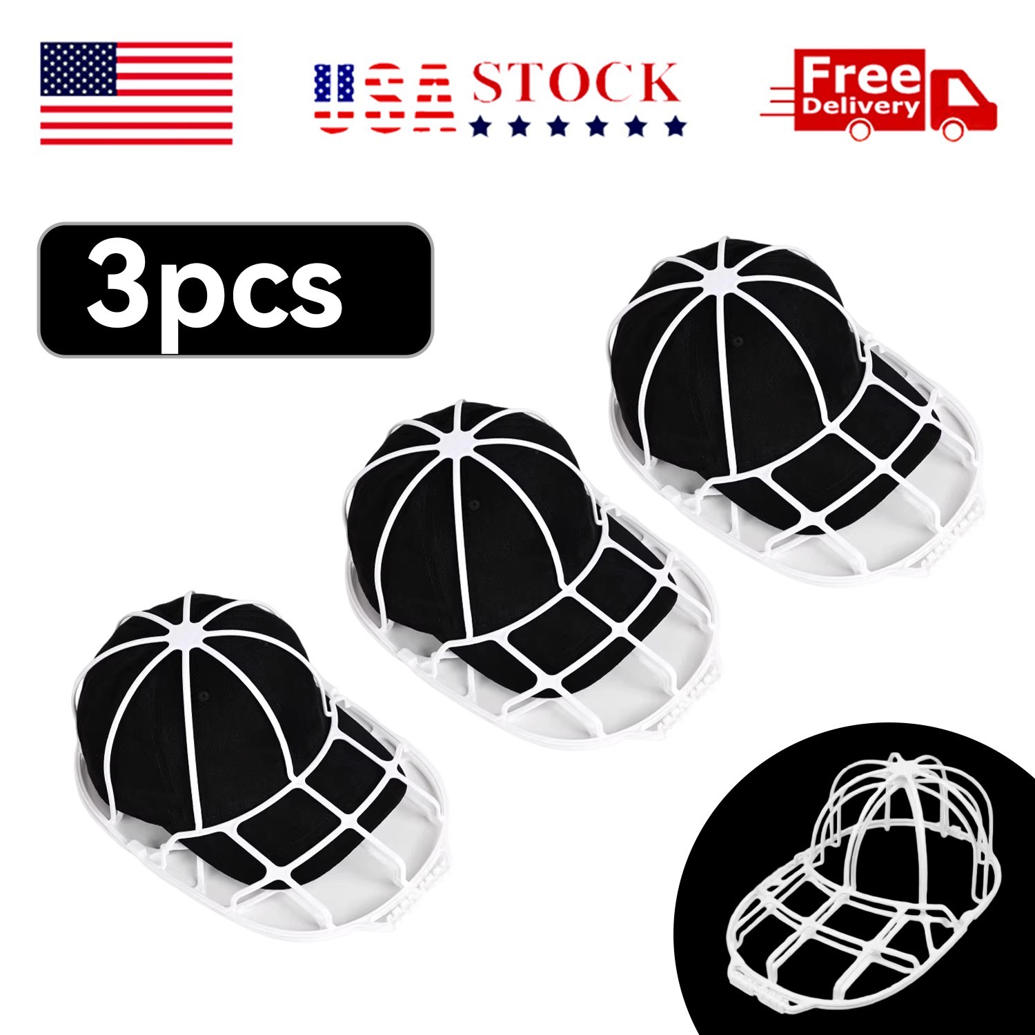 3 Pack Hat Washer Baseball Cap Cleaner Machine Washing Cage Holder Frame Net New gallery