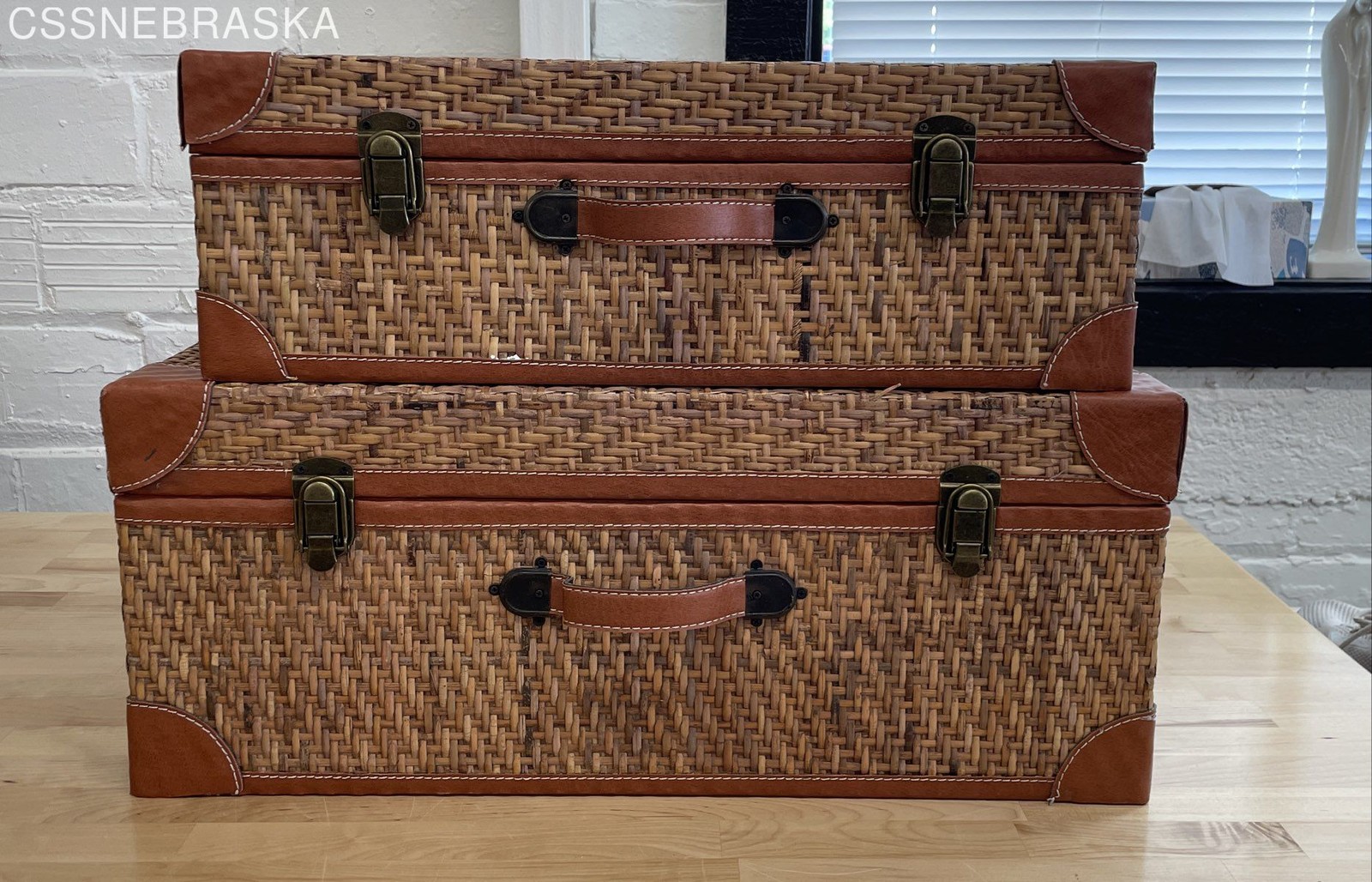 Cumberland Design Group Woven Rattan Storage Trunk Suitcase Set 2 Piece Nesting gallery
