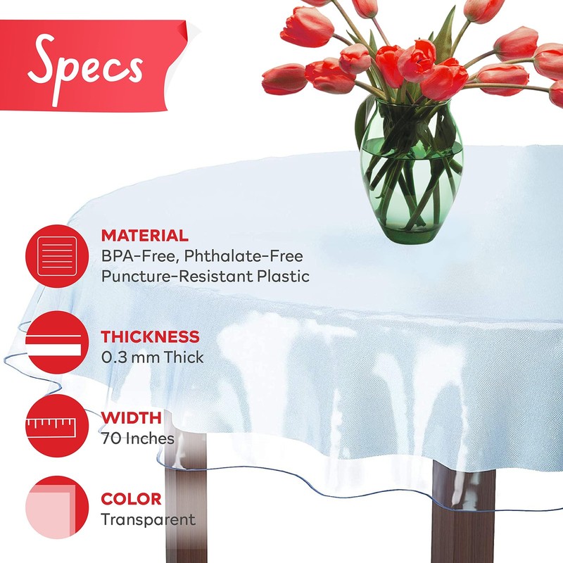 Round Plastic Table Cloth Cover 70 Inches 0.3mm Thick Waterproof Clear Plasti... gallery