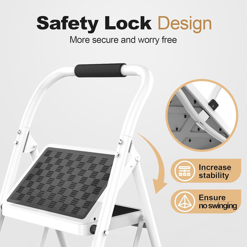 2 Step Ladder Folding Step Stool for Adults with Handle Anti-Slip Pedals 330lbs gallery