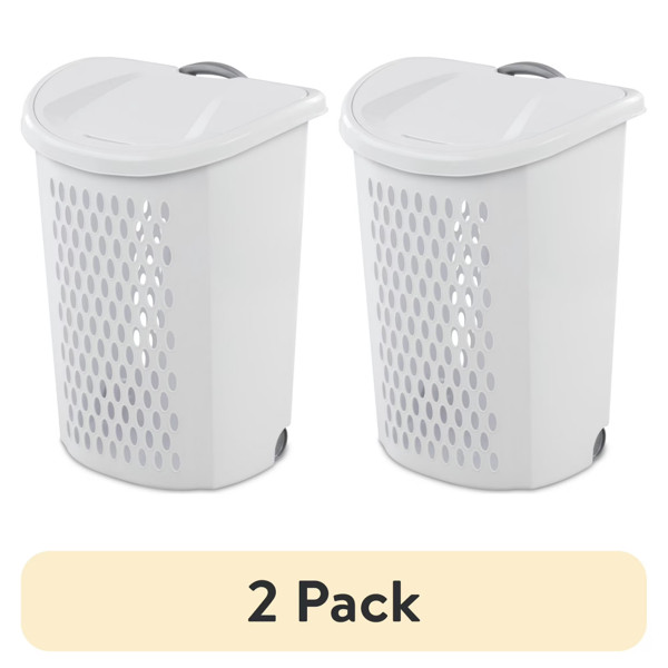 2pack Wheeled Hamper Plastic Laundry Hamper with Handle and Wheels for Transport