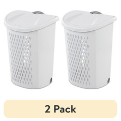 2pack Wheeled Hamper Plastic Laundry Hamper with Handle and Wheels for Transport