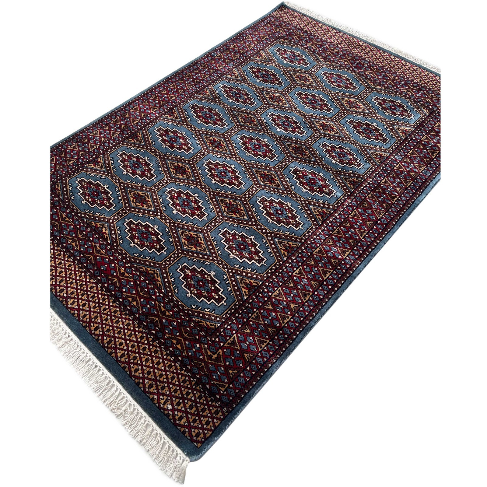 4x6 ft Hand Knotted Wool Rug – Bluish Gray Traditional Geometric Design gallery