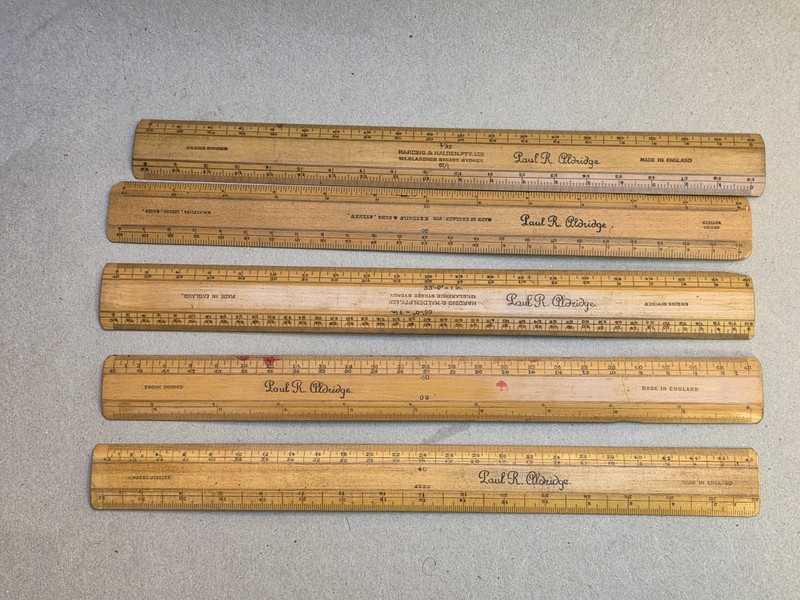 Antique Engine Divided 5 Ruler Set by Harding & Halden Sydney Cedar Case c.1915 gallery