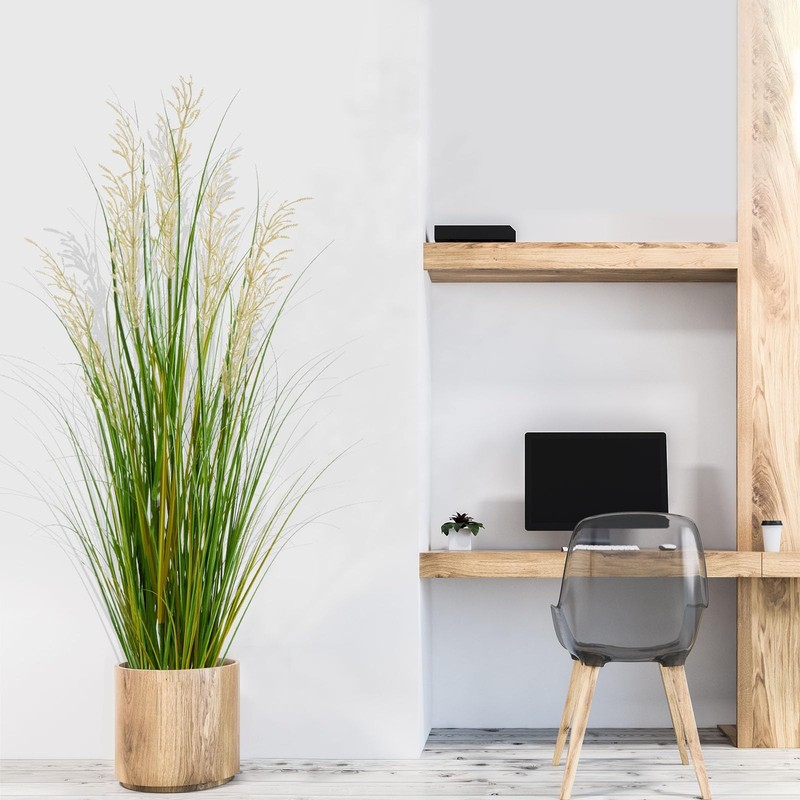 Artificial Plant 47in 2pk Onion Grass with 5 White Silk Flowers - Home Office gallery