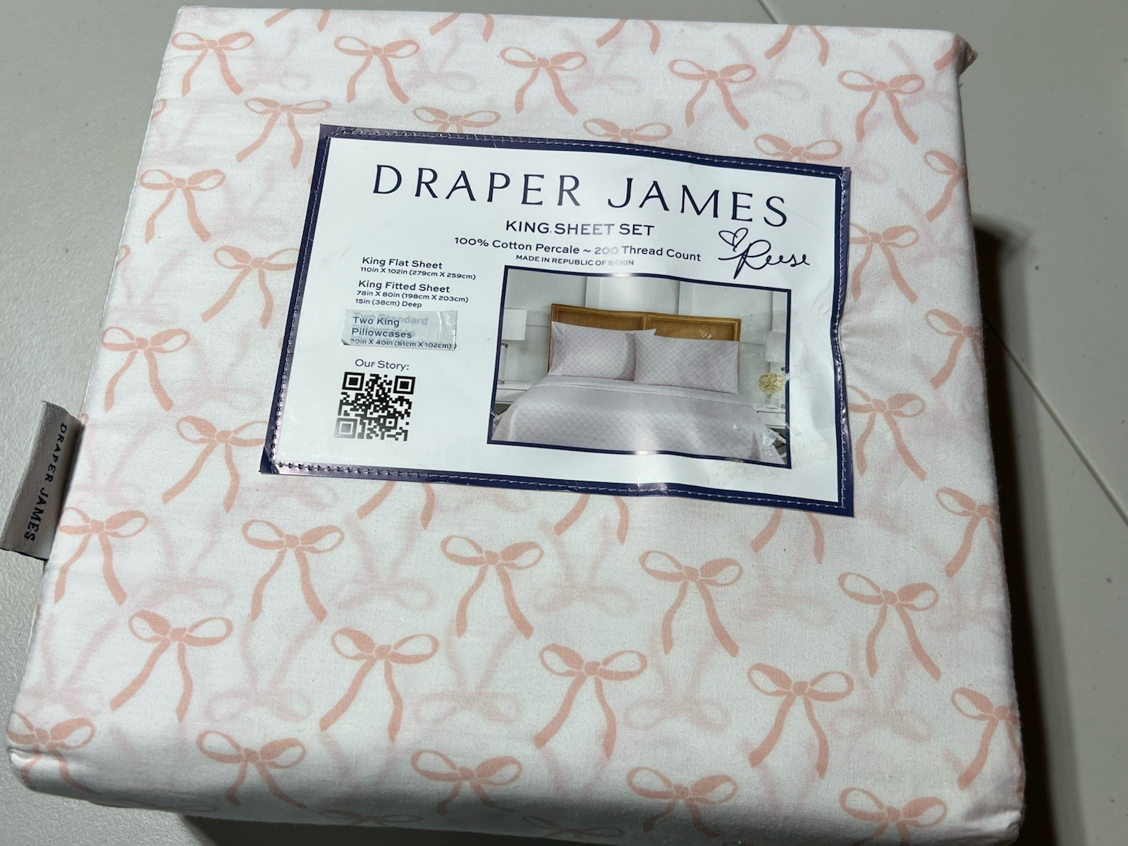 NeW KING Sheets Set Pink Bows 100% Cotton Percale Draper James Cottage Core gallery