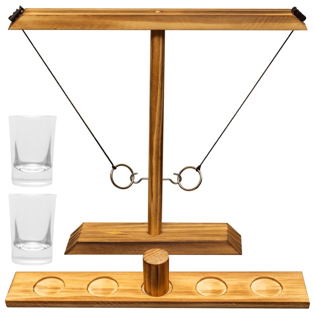 Wooden Ring Toss Game Set with Shot Glasses for Indoor & Outdoor Fun gallery