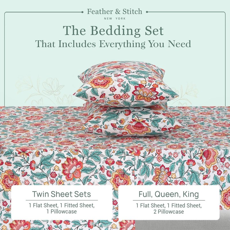 300 Thread Count Crisp Cotton Queen Sheets, Cooling Deep Pocket Vintage Garden gallery