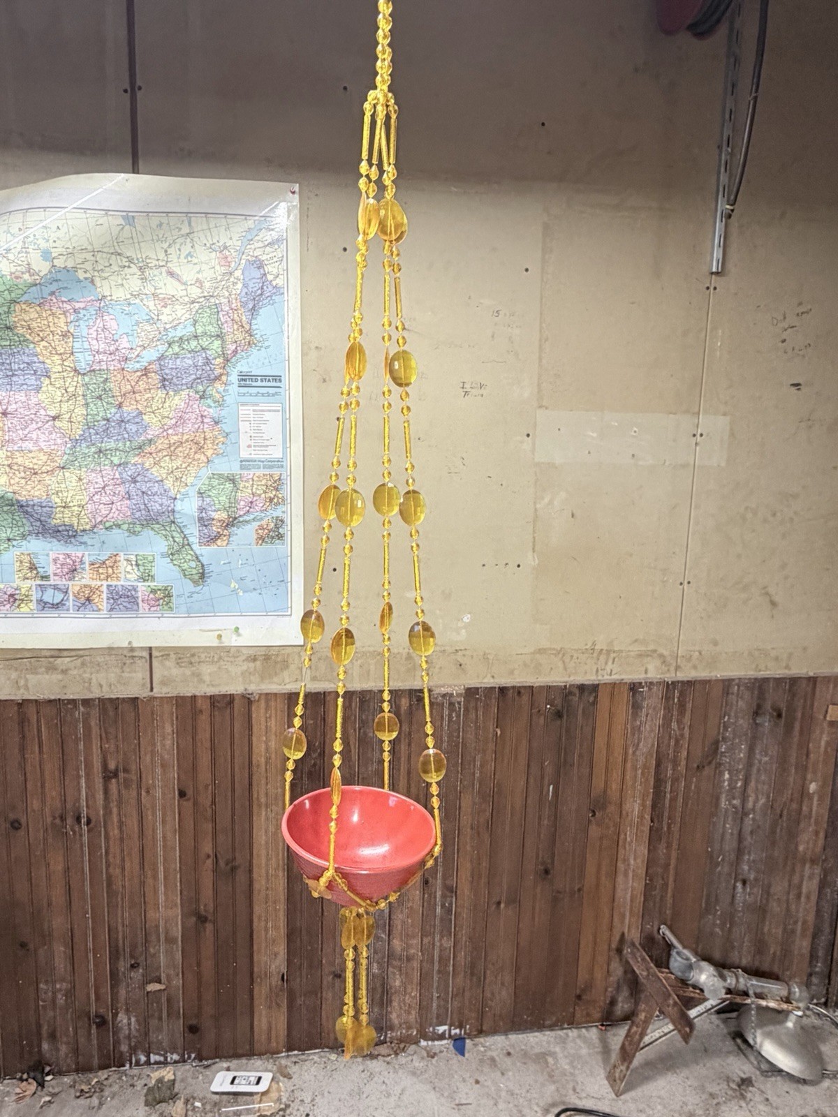 Vintage yellow & clear Faceted Plastic Acrylic Beaded Macramé Plant hanger Boho gallery