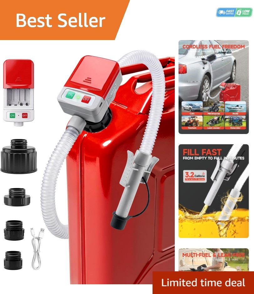 Fuel Transfer Pump with Auto-Stop,3.2GPM 51”Extra Hose Battery or USB Powered... gallery