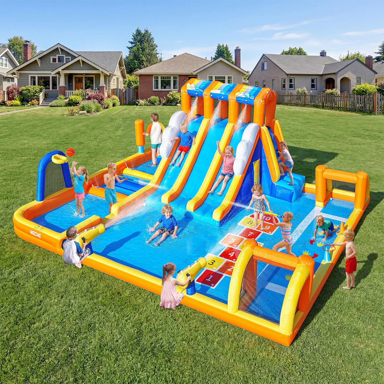 Inflatable Playground Slide Bounce House with Air Blower 750W, 248''*196''*96'' gallery
