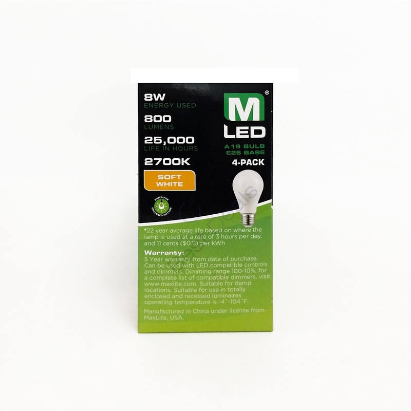 96 Pack Maxlite 60W Equivalent LED Light Bulb Soft White 2700K A19 E26 Dimmable gallery