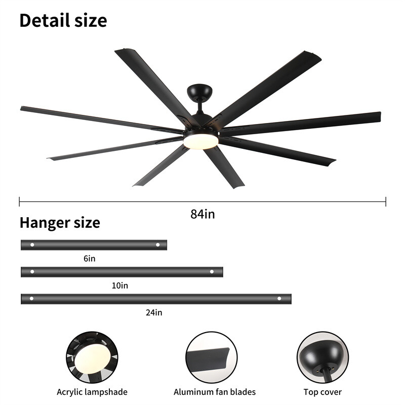 84 in Industrial Ceiling Fan with LED Light & Remote Control Reversible DC Motor gallery