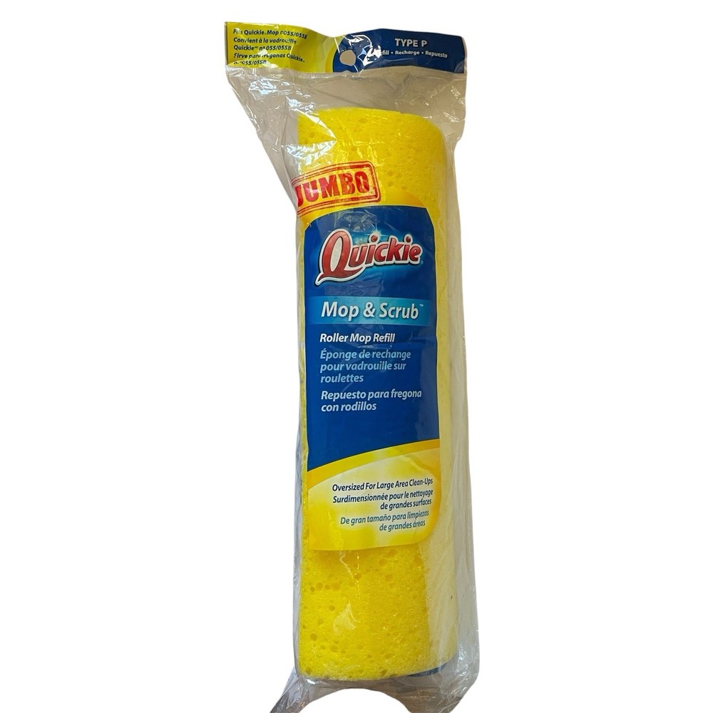 NIP Quickie Jumbo Mop & Scrub Roller Mop Refill Head Type P 12” Discontinued NEW