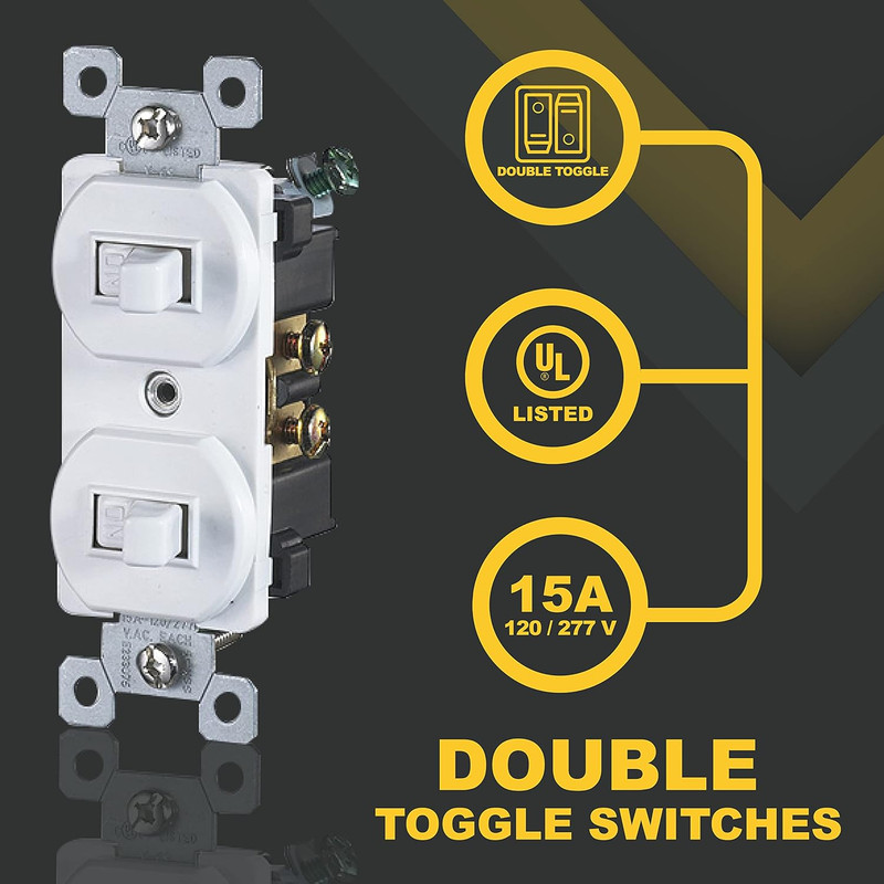 White Double Light Switch (2-Pack) | Two Single-Pole Wall Light Switches in 1-G gallery