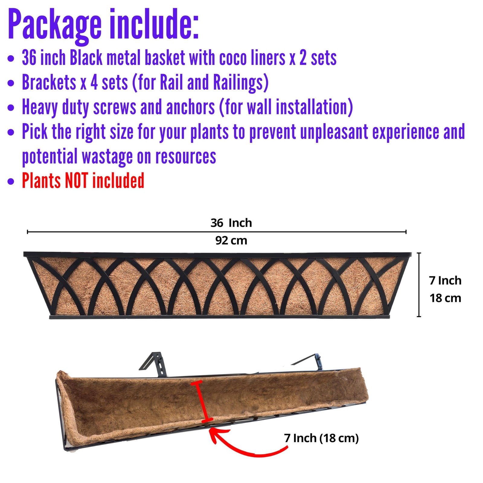 LaLaGreen Railing Planter Box (36 Inch, 2 Pack) 36" (91cm) x 2 pack, Black gallery