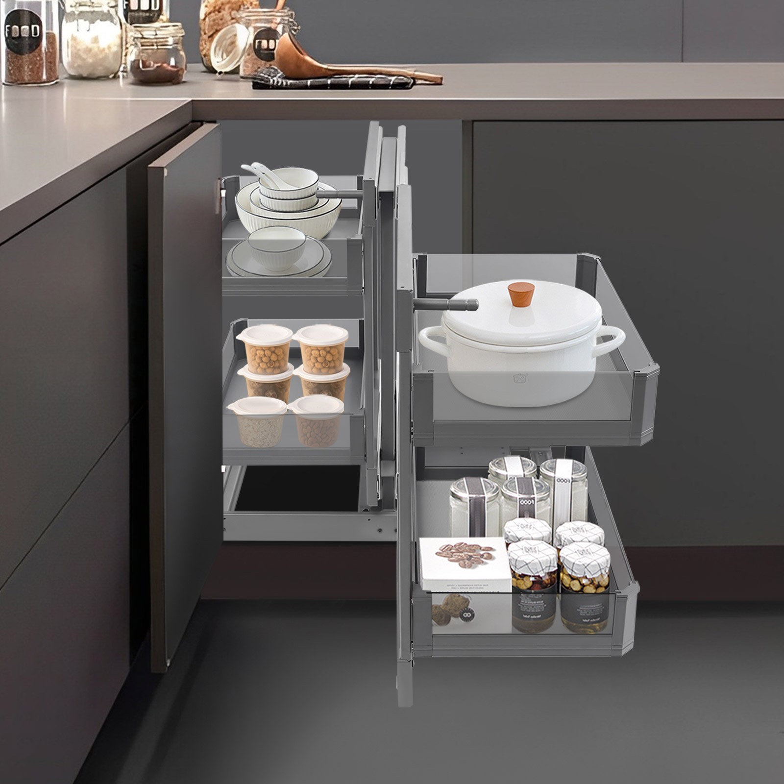 Blind Corner Cabinet Organizer Corner Pull Out Organizer for Kitchen 63*50*59cm gallery