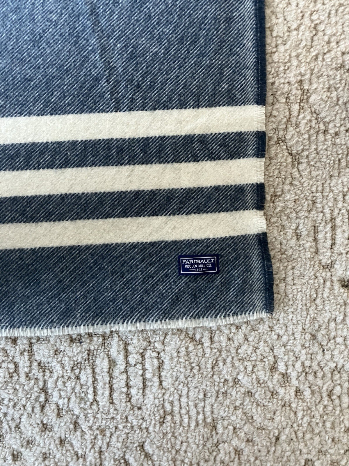 Faribault Striped Washable Wool Blanket (100% Wool, 72 x 51, Navy) gallery