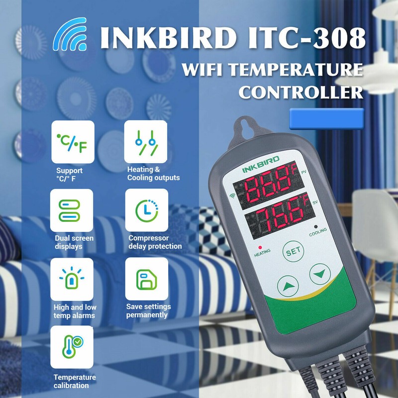 INKBIRD Temperature Controller WiFi ITC-308 Aquarium Fish Tanks Heating Cooling gallery