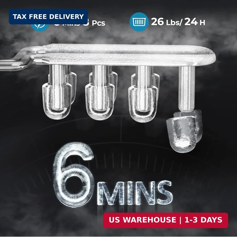 Countertop Ice Maker Machine, 8 Ice Cubes in 6 mins, 26lb/Day Bullet Ice with 2 gallery