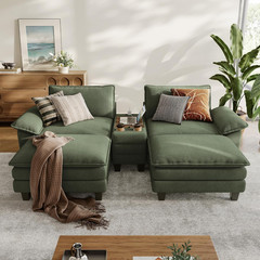 Comfy Green Modular Sectional Sofa with Storage, USB, and Cup Holders