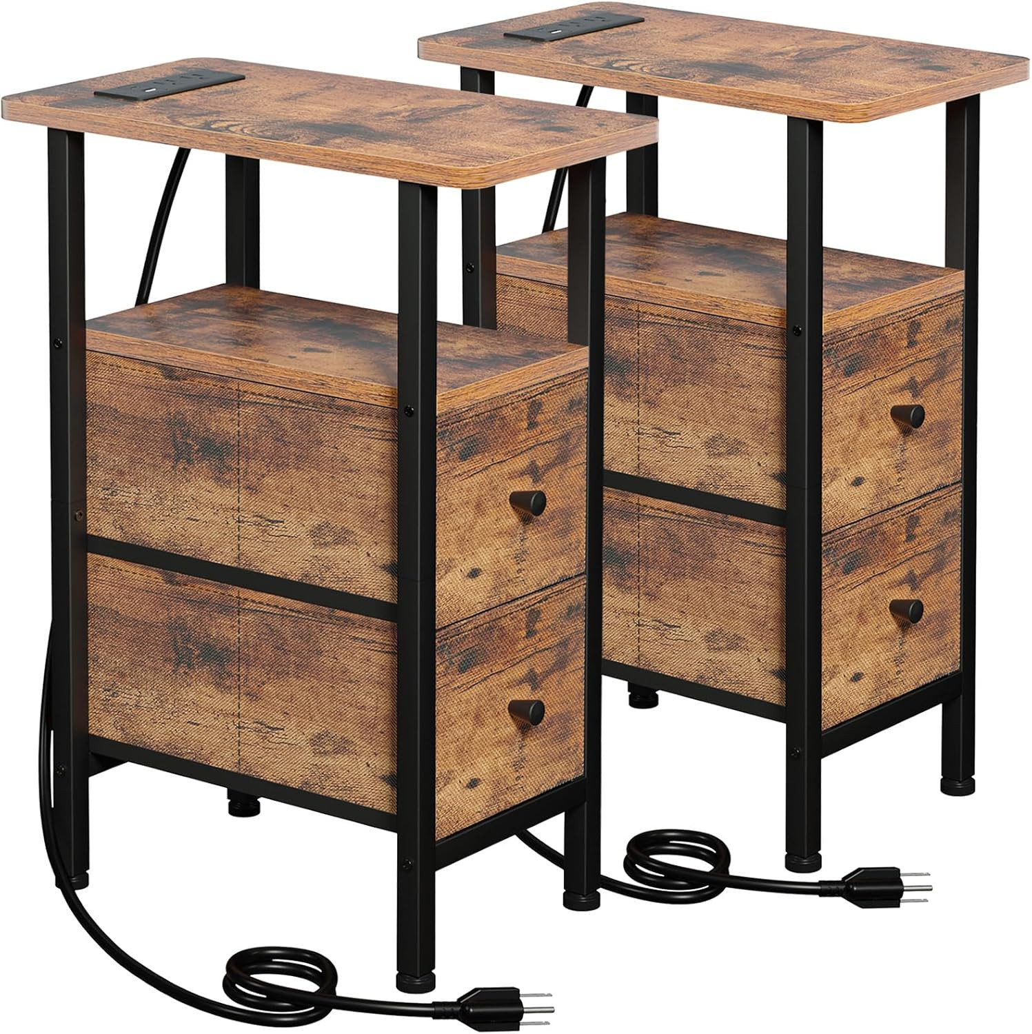 Narrow Nightstand with Charging Station, End Tables Living Room Set of 2, Skinny gallery