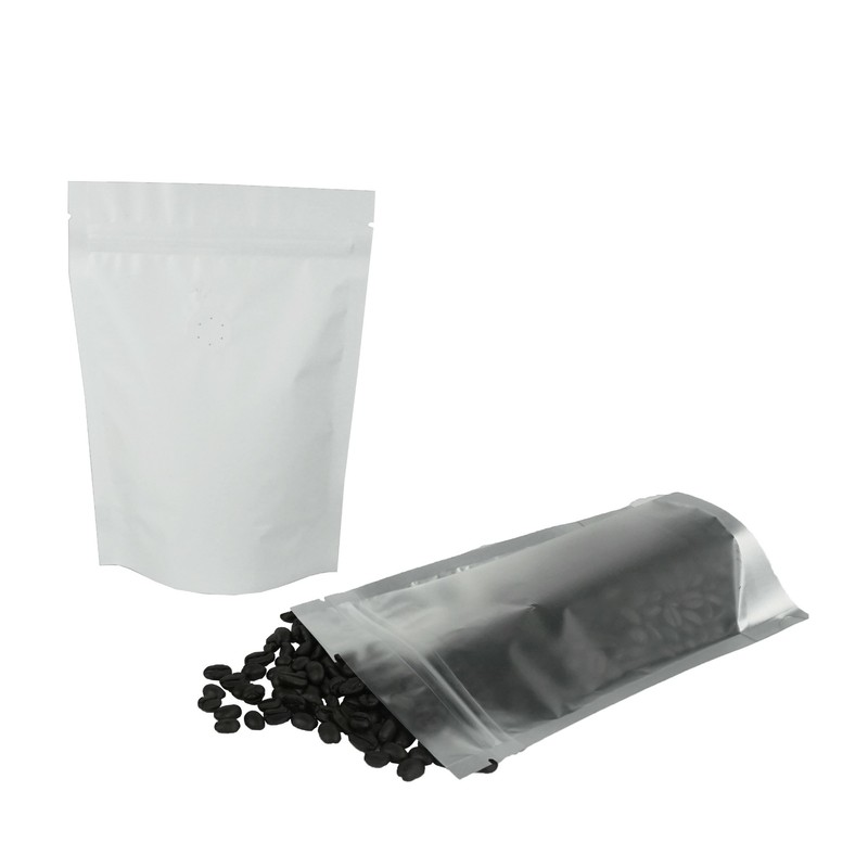 QQ Studio Bag for Coffee Grinds, White Stand Up Pouch with Valve for Beans gallery