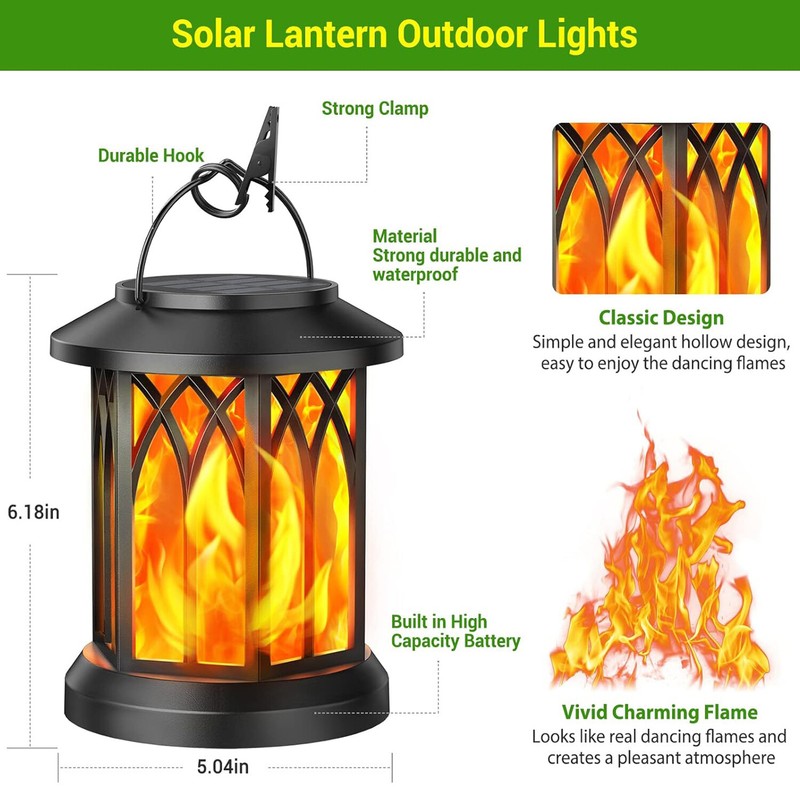2 Pack Hanging Solar Lights Lantern Outdoor Flickering Flames Solar Outdoor US gallery