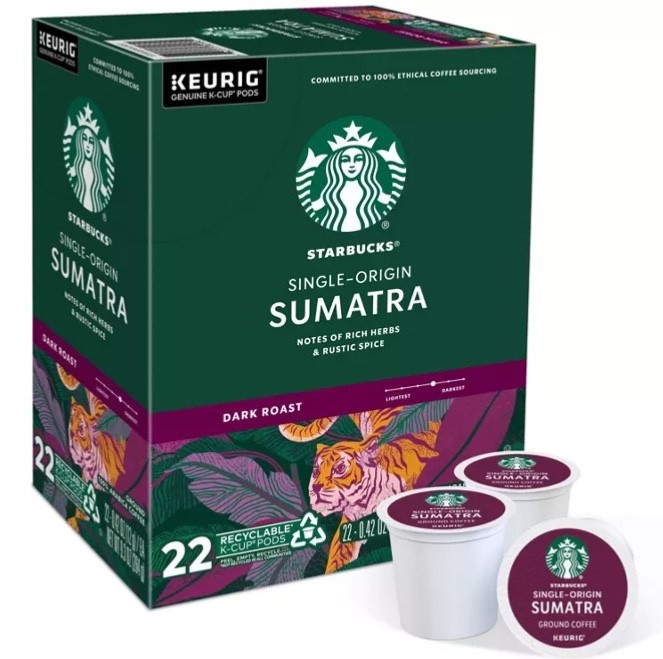 Starbucks Single-Origin Sumatra Coffee K-Cup Pods, Dark Roast, 88 CT (4 pack 22) gallery