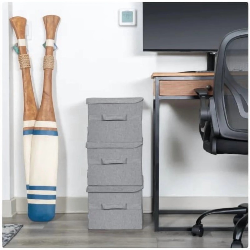 Allspace Collapsible Stackable Fabric Storage Organizer Lids 3Pk Handles Gray gallery