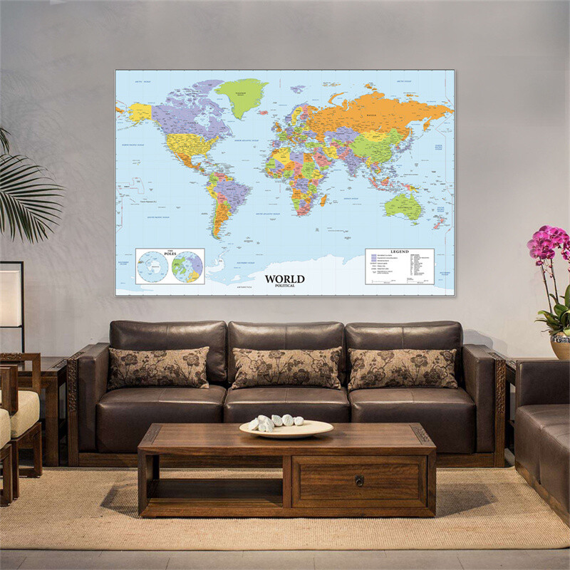 Map of the World Without Flags Map Wall Poster Prints Backdrop Office Decoration gallery