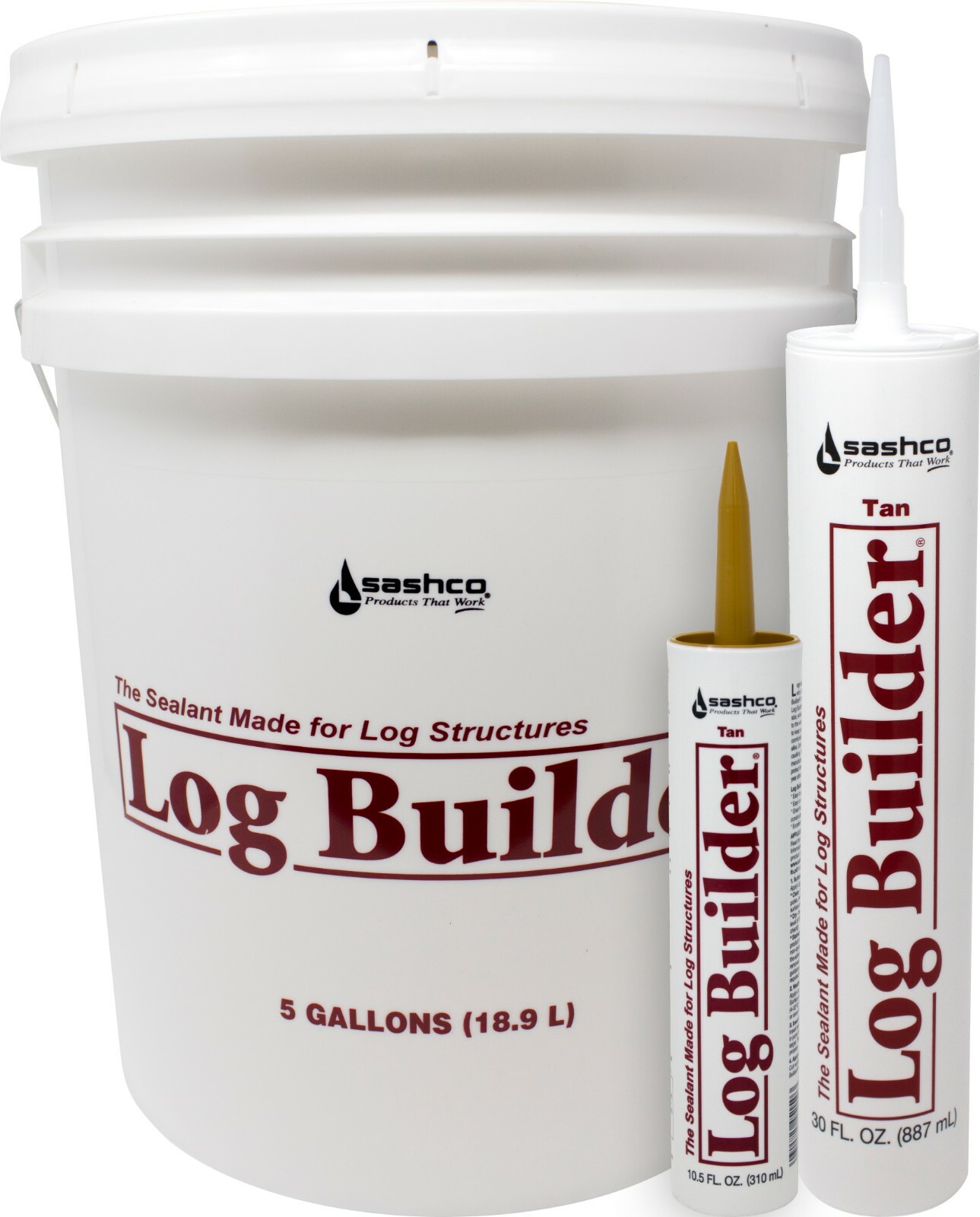 Sashco Log Builder 10.5oz, 30oz Tubes & 5 Gallon Pail - 3 colors gallery