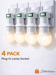 4 Pack POWTECH Plug-In Lamp Socket with Switch Light Bulb Holder Adapter ON/Off