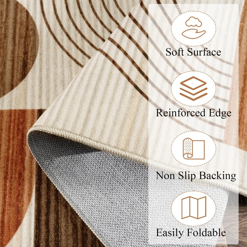 Large Machine Washable 5x7 Area Rug, Soft Modern Geometric Abstract Orange Ru... gallery