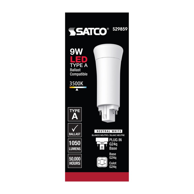 S29859 LED CFL PL Replacement Vertical Bulb 9W 4-Pin G24q 3500K Neutral White gallery
