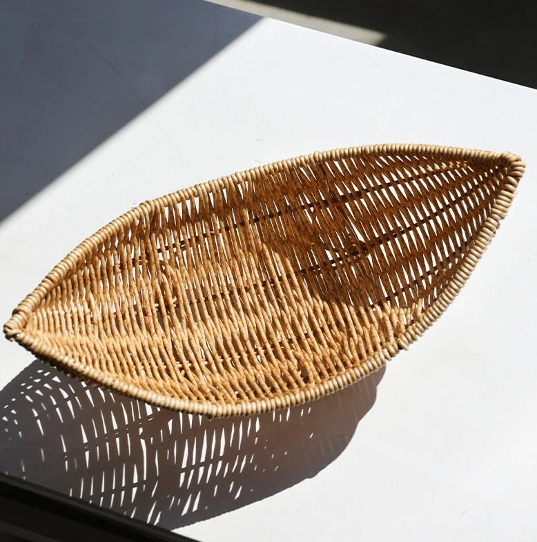 1pc Rattan-Style Fruit Basket Snack Plate Decorative Tray for Coffee Table Home gallery