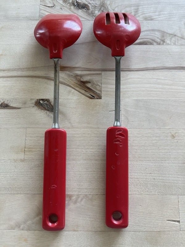 Vintage Ekco Nylon Slotted And Solid Serving Spoons 11” Red RARE Color gallery