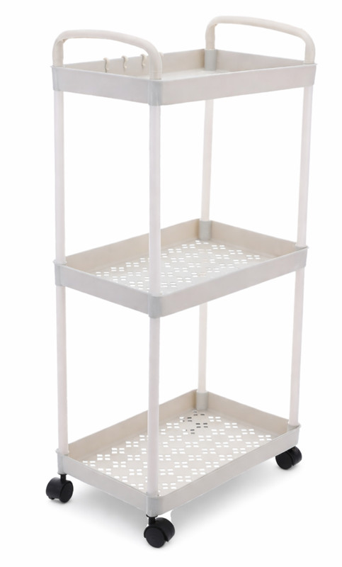 3-Tier Small Rolling Storage Cart Multi Purpose Utility Organizer White PVC gallery