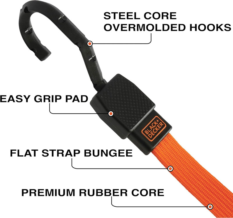 24" Flat Bungee Straps, 2-Pack | Non Scratch Steel-Core Hooks & Textured Grip Pa gallery