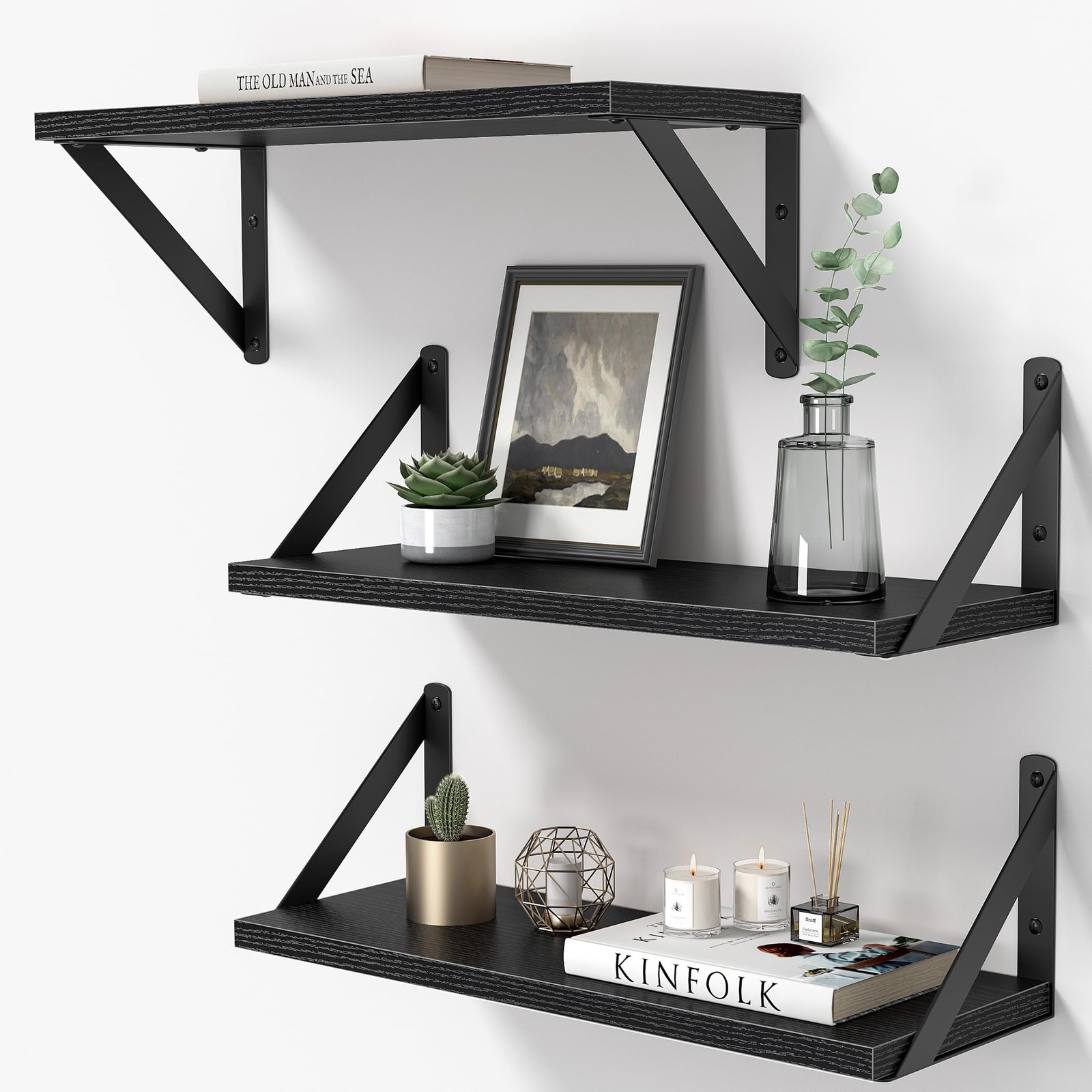 Floating Shelves for Wall, 16 Inch Long Wood Floating Shelves Set of 3, Wall ... gallery