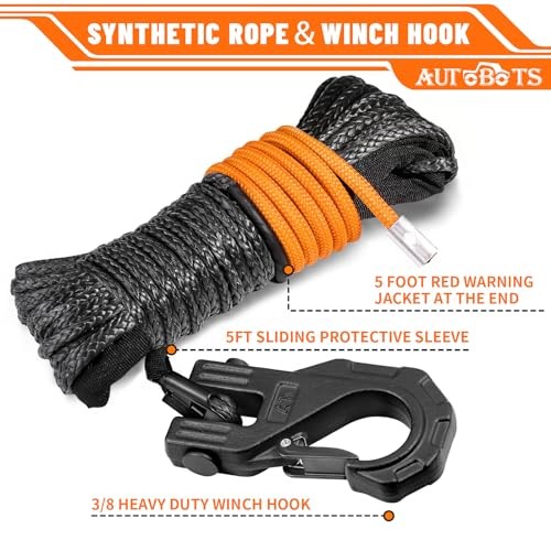 Synthetic Winch Rope 1/4" X 50 Ft，Max 9500lbs Winch Rope 1/4" x 50ft Black gallery