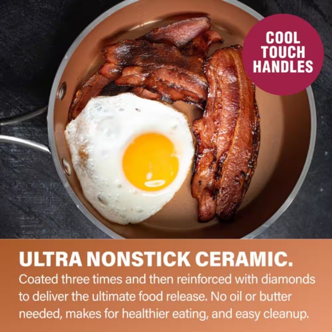 Hammered Copper 12 in. Aluminum Non-Stick Fry Pan with Glass Lid gallery
