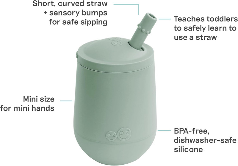 Mini Cup + Straw Training System (Sage) - 9 Months+ - 100% Silicone Training Cup gallery