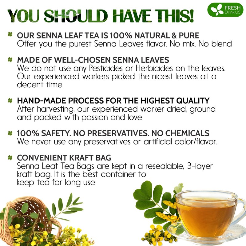 FreshDrinkUS, Premium 55 Senna Leaf Tea Bags, 100% Natural & Pure 55 Bags gallery