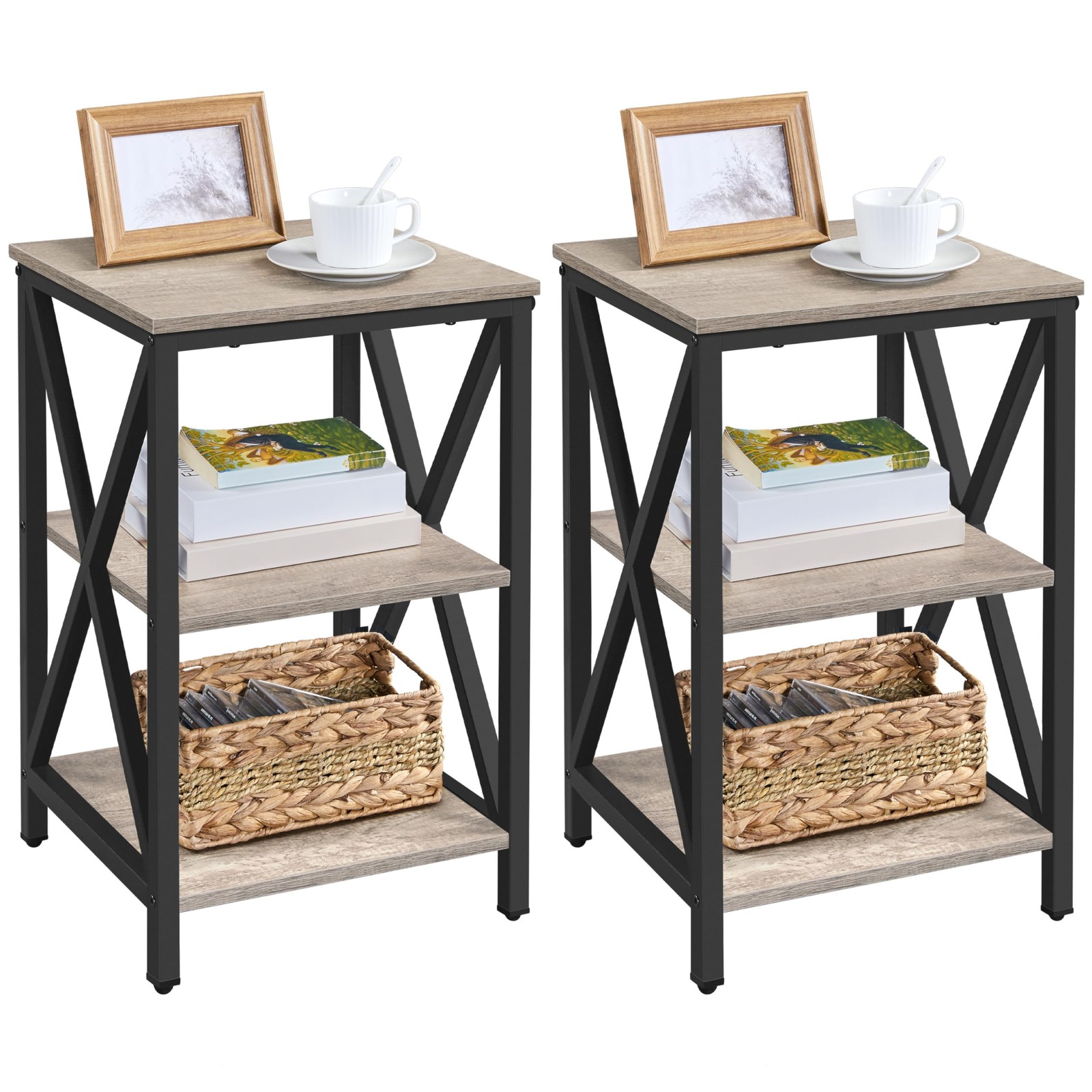 Industrial End Tables 2Pcs, 3-Tier Side Tables w/Storage Shelves for Living Room gallery