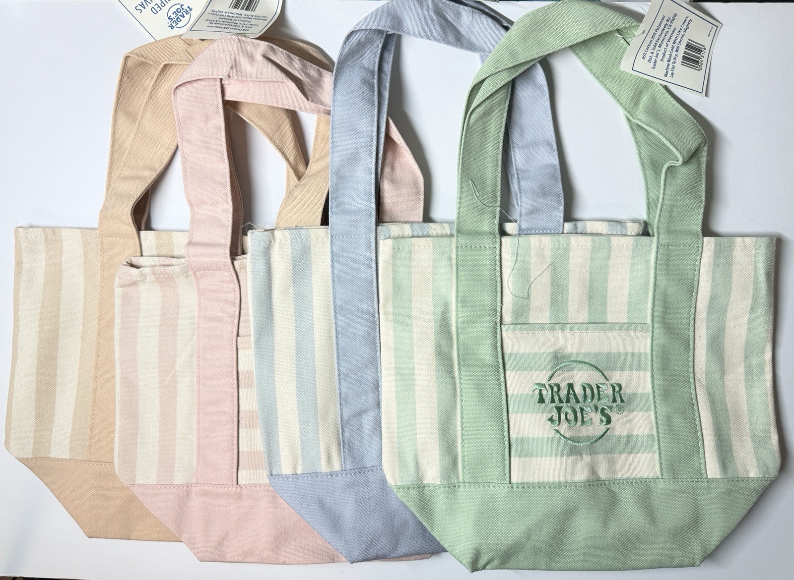 Trader Joe's Canvas Striped Mini Tote Bags 4-Pack, 11x11x6 in, Pastel, June 2026 gallery
